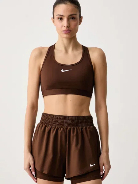 Nike sportovní podprsenka Swoosh hnědá