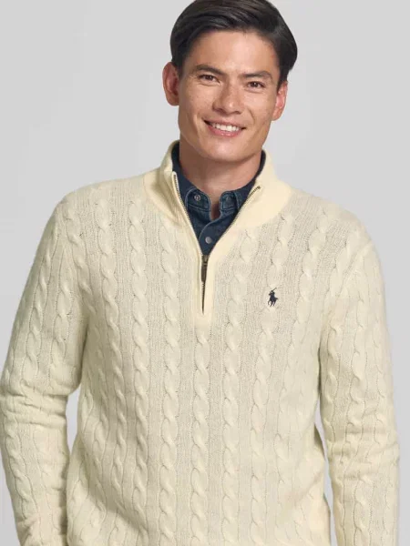Sweter Polo Ralph Lauren wełniany ze stójką z logo biały