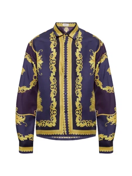 Cămașă Versace de mătase cu imagine albastru
