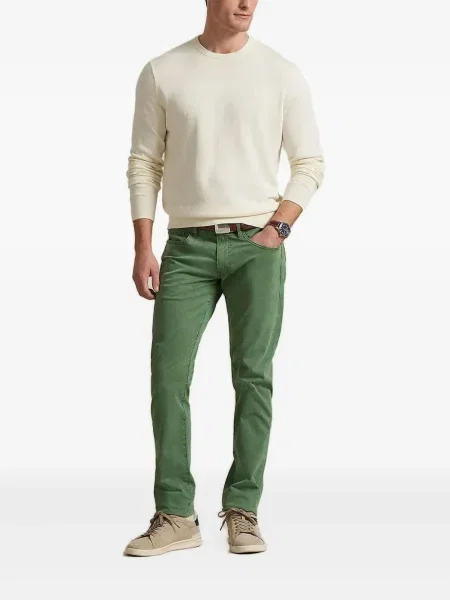 Tricou Polo Ralph Lauren cu decolteu rotund de mătase cu dungi alb