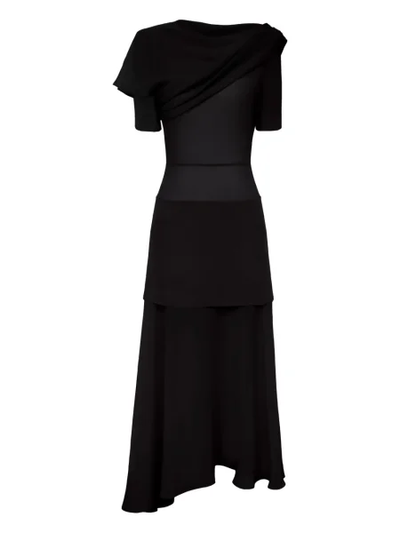 Rochie midi Post Meridiem drapată până la genunchi de costum negru