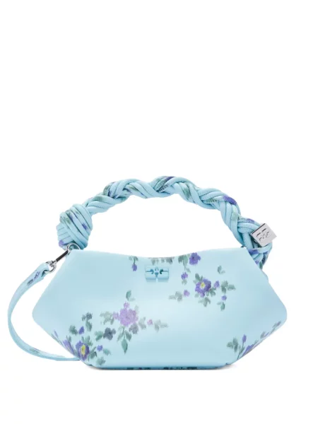 Geanta crossbody Ganni cu model floral cu imagine albastru