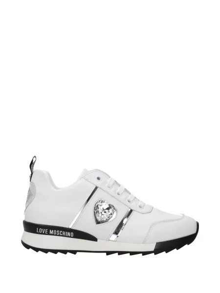 Sneakerși Love Moschino cu șireturi din dantelă alb