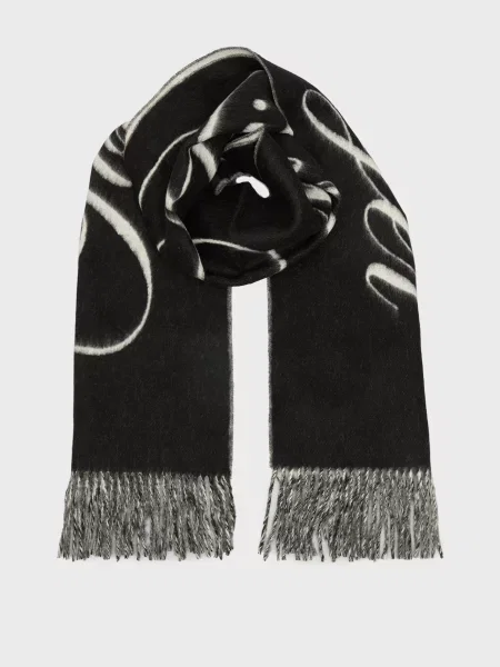 Вовняний шарф Tommy Hilfiger з автографом чорний