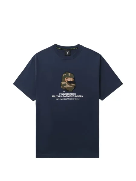 Tricou Fingercroxx cu aplicații cu model camuflaj albastru