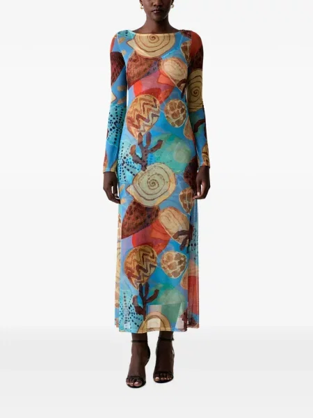 Lung rochie maxi Never Fully Dressed cu imagine cu imprimeu abstract albastru