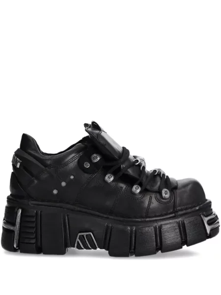 Sneakerși New Rock cu șireturi cu platformă din dantelă negru