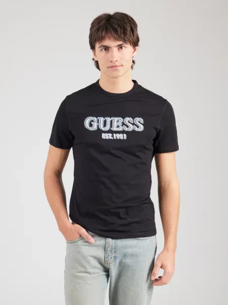 GUESS Tričko dymovo modrá / svetlosivá biela čierna