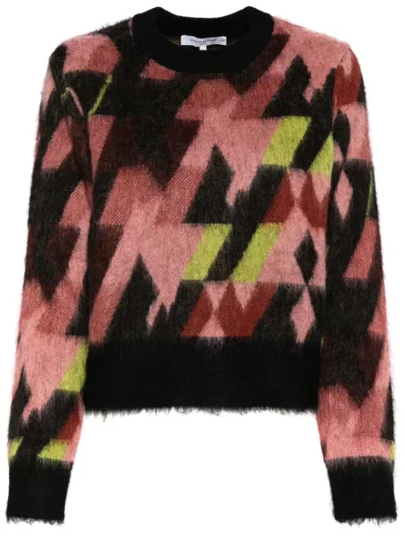 Grafic pulover Maison Kitsune din jacard roz