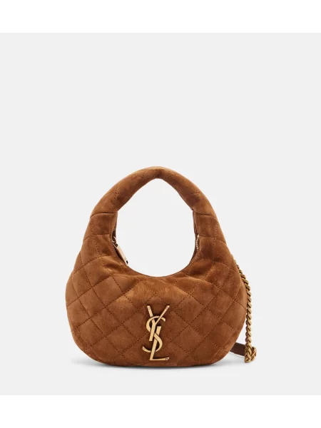 Mini top Saint Laurent din piele de căprioară mini maro