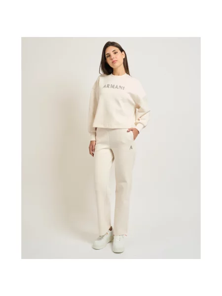 Armani Exchange Spodnie Kobieta Beżowy S Scuba Sweatpants białe