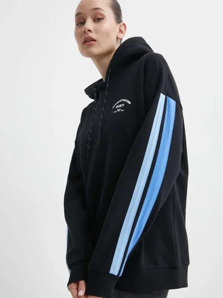 Суичър с качулка Roxy с качулка с принт черно