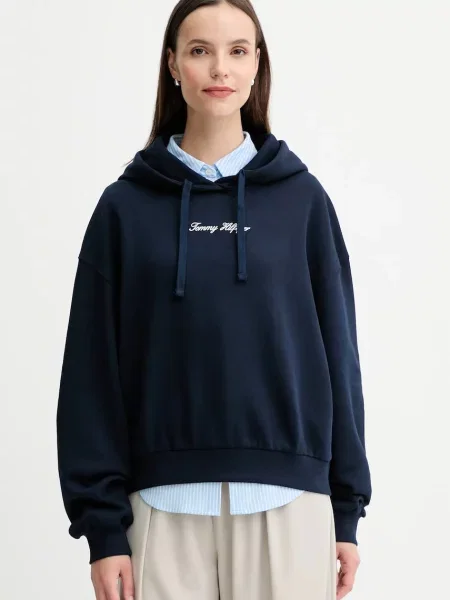 Bluza z kapturem Tommy Hilfiger z nadrukiem polarowa klasyczna niebieska