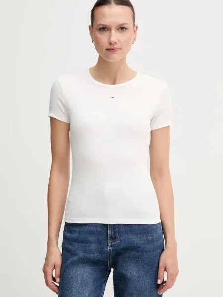 Tommy Jeans basic majica kratkih rukava ženska od pamuka s elastanom plava