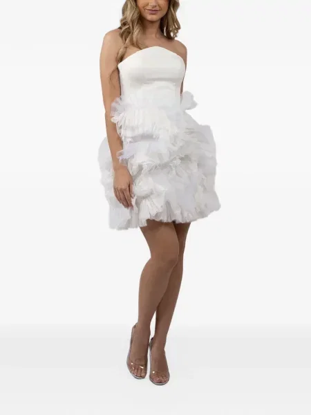 Rochie mini Monarh cu volane fără bretele alb