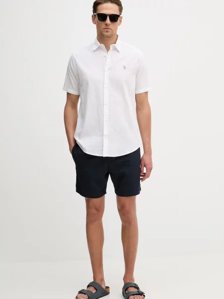 U.S. Polo Assn. férfi vászon ing LINEN BLEND SS fehér