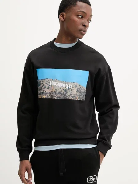 HUGO hanorac de barbati cu imprimeu negru