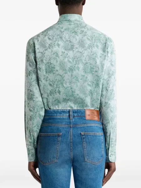 Cămașă Etro cu model floral din jacard verde