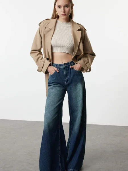 Blugi Trendyol cu talie înaltă albastru