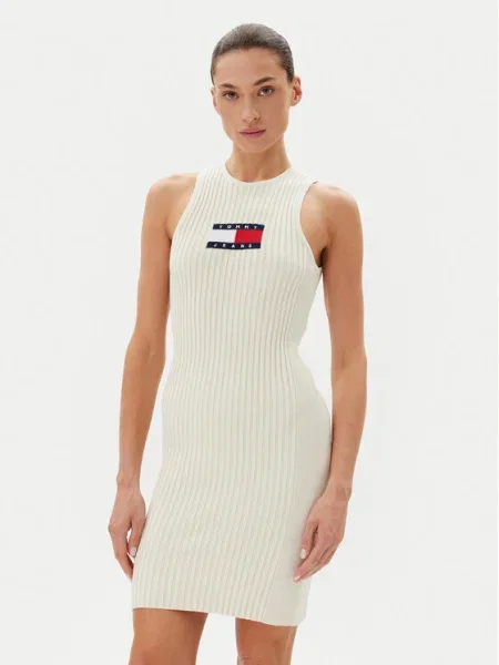 Tommy Jeans Kötött ruhák piros / fekete gyapjúfehér fehér