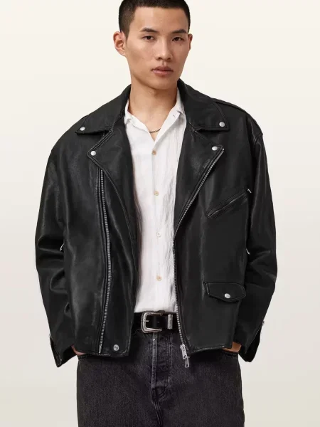 Шкіряна куртка Allsaints чорна