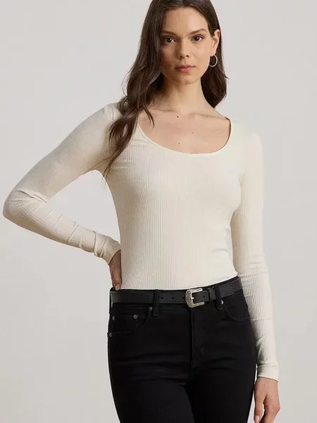 Блуза с дълги ръкави Lauren Ralph Lauren бежово