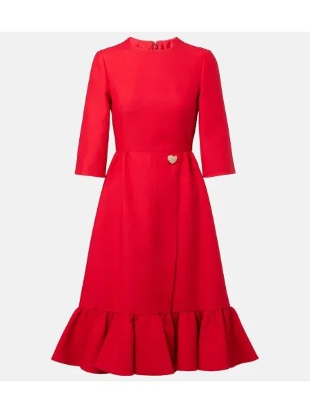 Midi obleka Valentino z volani iz krep tkanine nad koleni rdeča