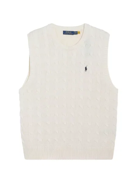Lung tricou polo Polo Ralph Lauren tricotate fără mâneci alb