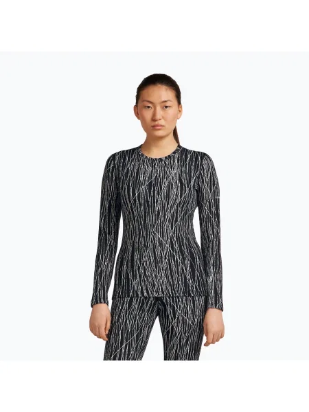 Bluză de trekking pentru femei cu mânecă lungă Icebreaker Merino Tech Vertex Crewe Delta Lines AOP black/snow/j negru