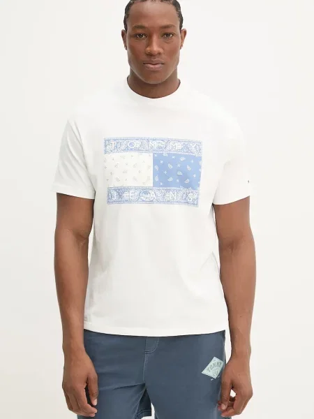 Tommy Jeans Tricou Paisley Flag Écru alb