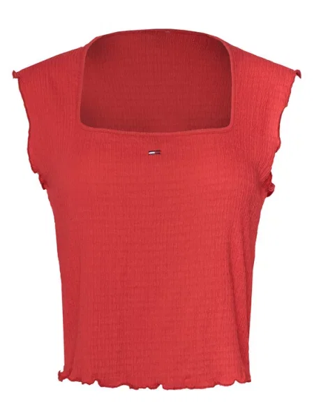 Tommy Jeans Top Smock Seersucker roșu