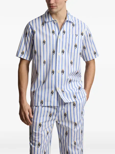 Koszulka polo Polo Ralph Lauren zamszowa na sprzączkę w paski niebieska