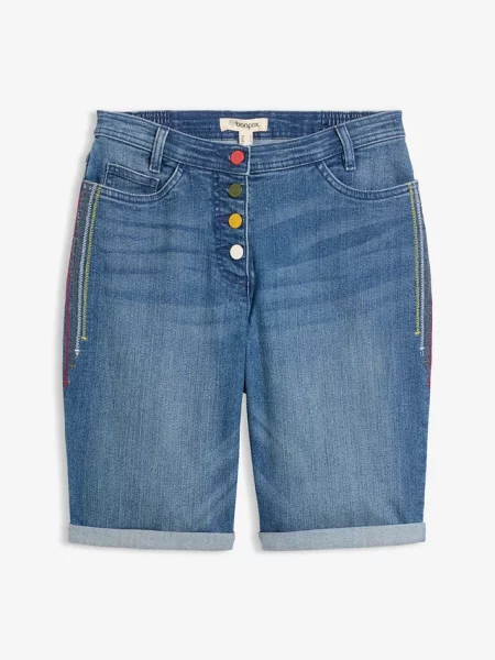 Bermudy jeansowe ze średnim stanem i wygodnym pasem niebieskie