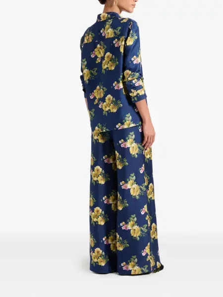Pantaloni La Doublej cu model floral cu imagine albastru
