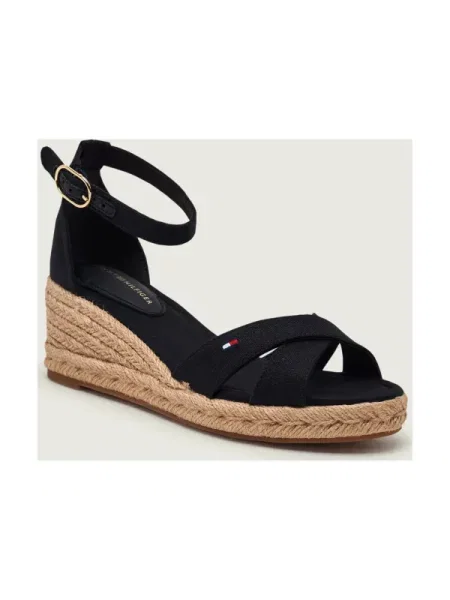 Espadrile Tommy Hilfiger Mid Wedge Espad X Cross negru