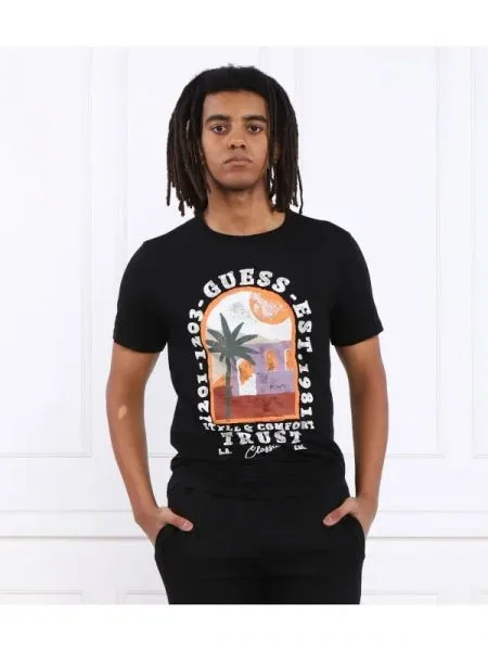 GUESS Tricou PALM WINDOW negru