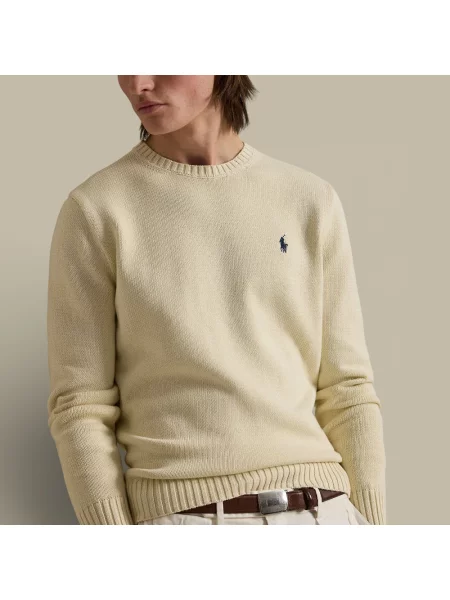 Sweter z dzianiny z prążkowanymi wykończeniami Polo Ralph Lauren beżowy
