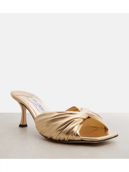Papuci tip mules Jimmy Choo din piele auriu