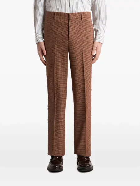 Vilnonės "houndstooth" rašto kelnės Etro su plunksnomis raudona