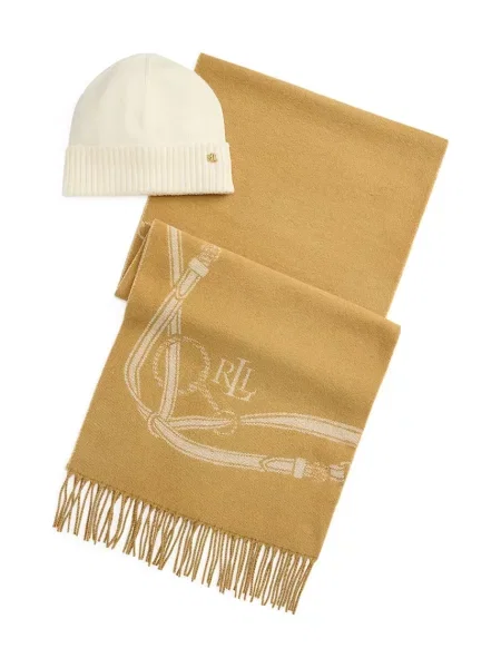 LAUREN RALPH LAUREN Șal + căciulă cu adaos de lână maro