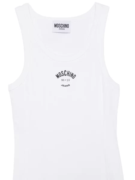 Rochie din denim Moschino Jeans cu imagine alb