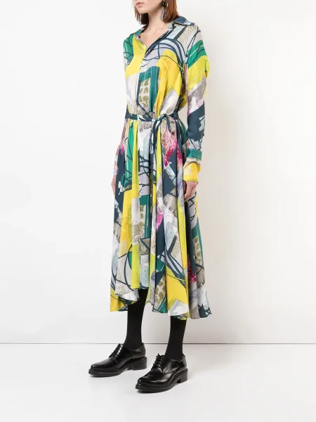 Sukienka koszulowa Divka z nadrukiem w abstrakcyjne wzory garniturowa zielona