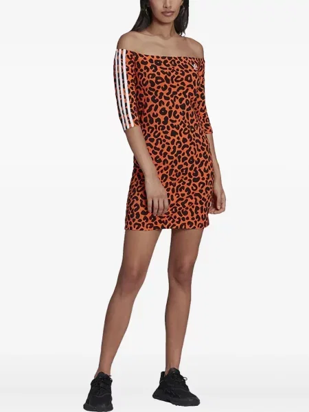 Legginsy Adidas do biegania z nadrukiem z dekoltem w serek czerwone