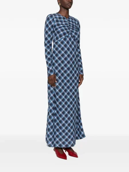 Rochie maxi Dôen în carouri cu imagine albastru