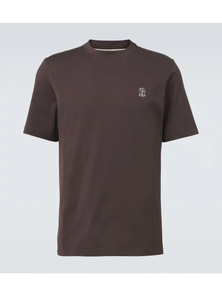 Tricou Brunello Cucinelli din jerseu cu autograf maro