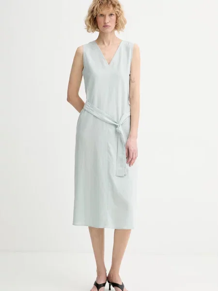 Calvin Klein poletna obleka z lanom zelena