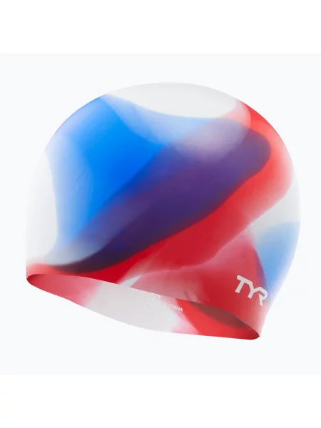 Детска шапка за плуване TYR Tiedye Silicone Multicolour Jr red/white/blue бяло