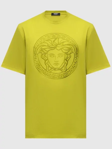 Футболка з вишивкою емблеми Medusa Versace зелена