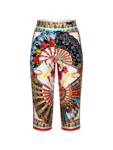 Pantaloni Dolce & Gabbana de mătase cu imagine alb