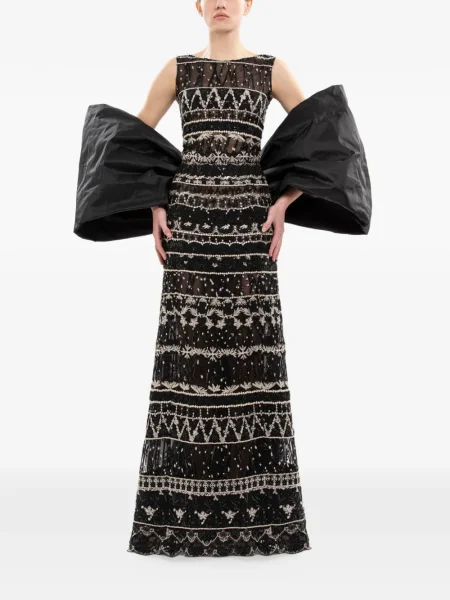 Rochie maxi Saiid Kobeisy cu broderie lungă de costum negru